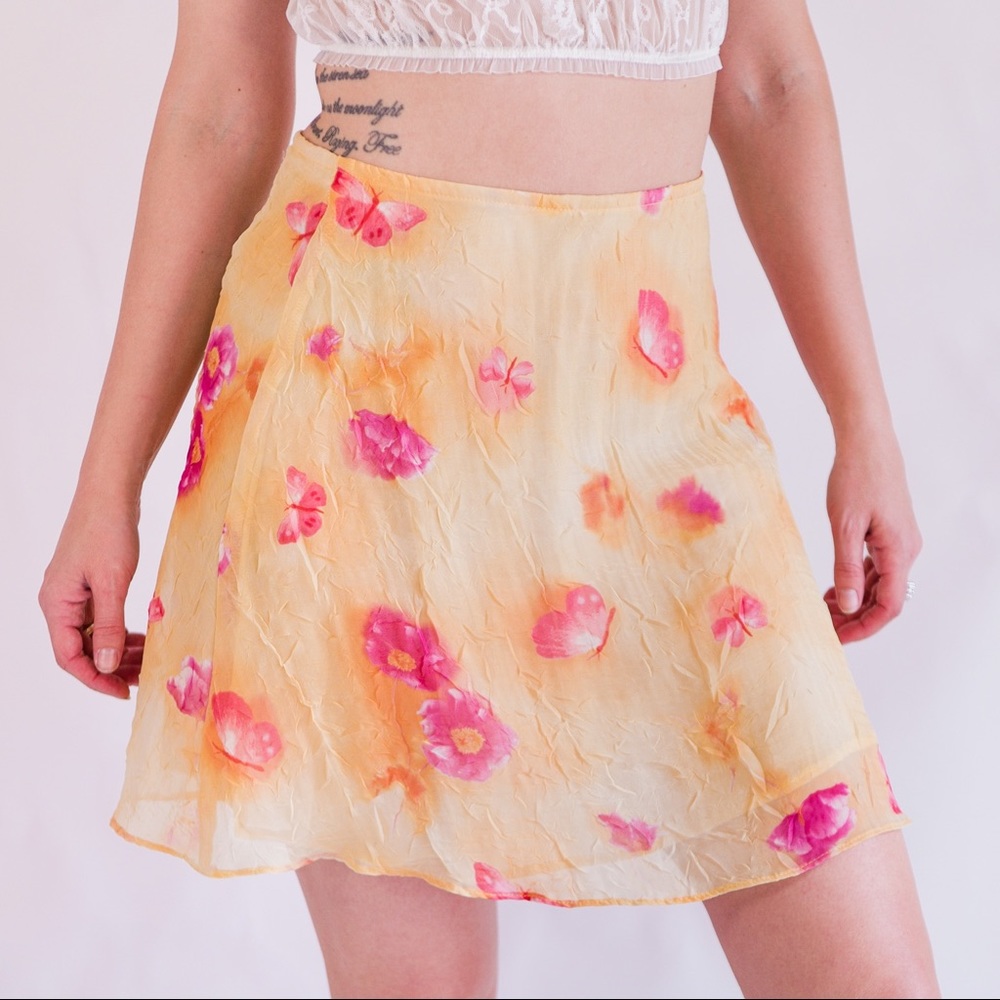 Y2K Floral Watercolor Slip Mini Skirt Small